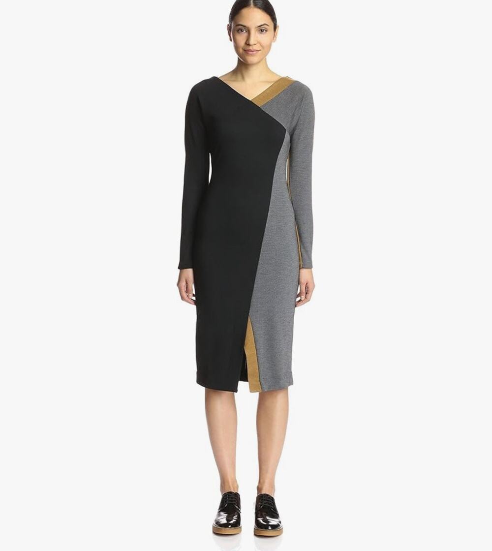 Ronen Chen Nelly Colorblock Long Sleeve Asymmetrical Sheath Dress Size 10 NWT